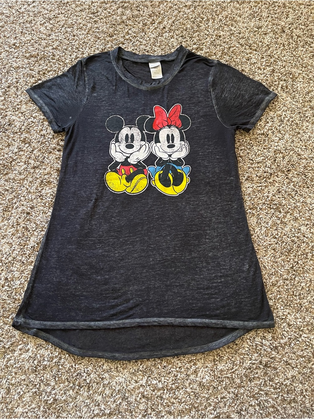 Disney Mickey & Minnie Mouse Shirt Women’s Medium Gray Burnout Sheer Graphic Tee
